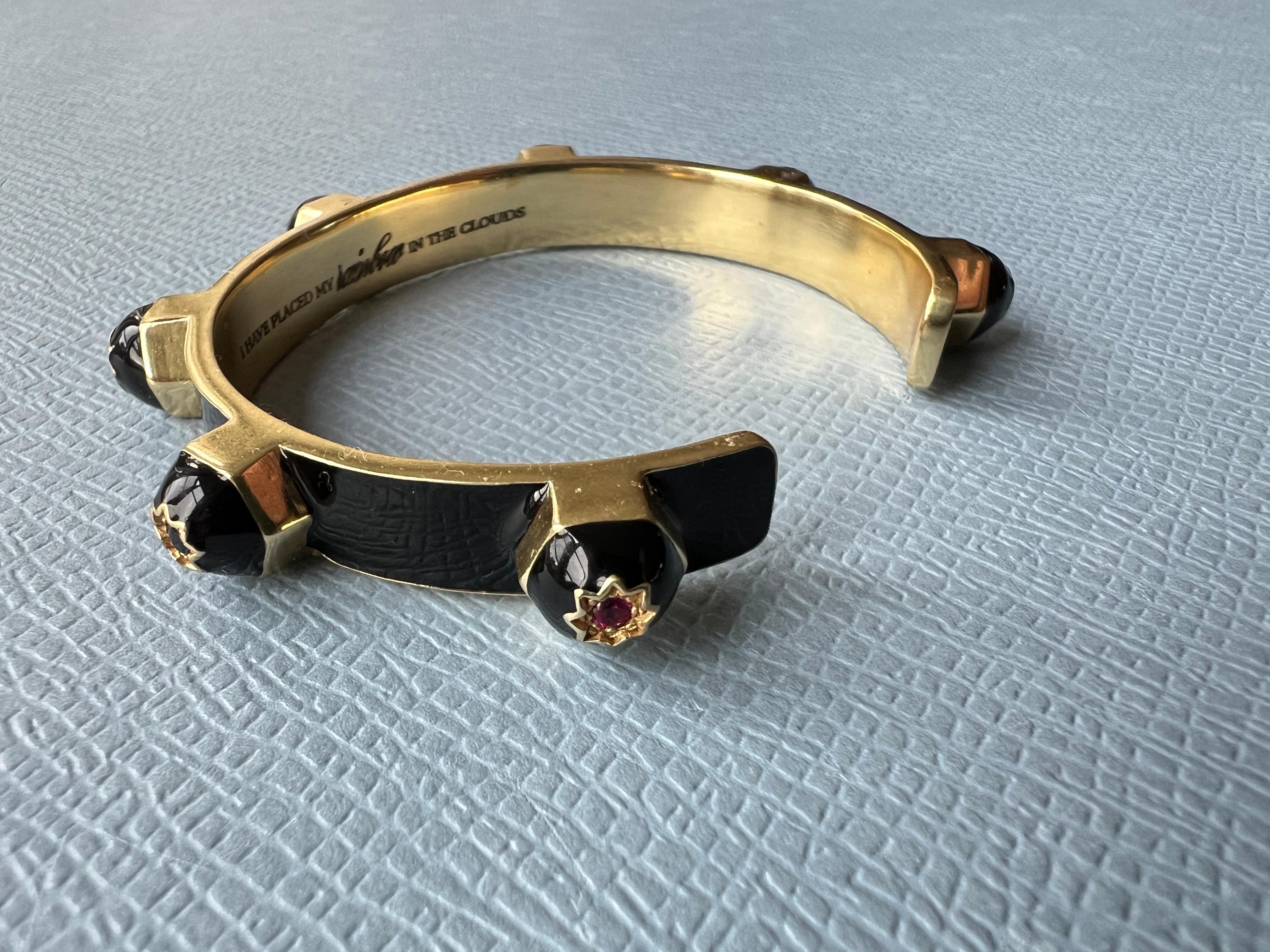 Esmalte negro Chakra Pulsera brazalete Rubí Esmeralda Zafiro Diamante Placa de oro en venta 4