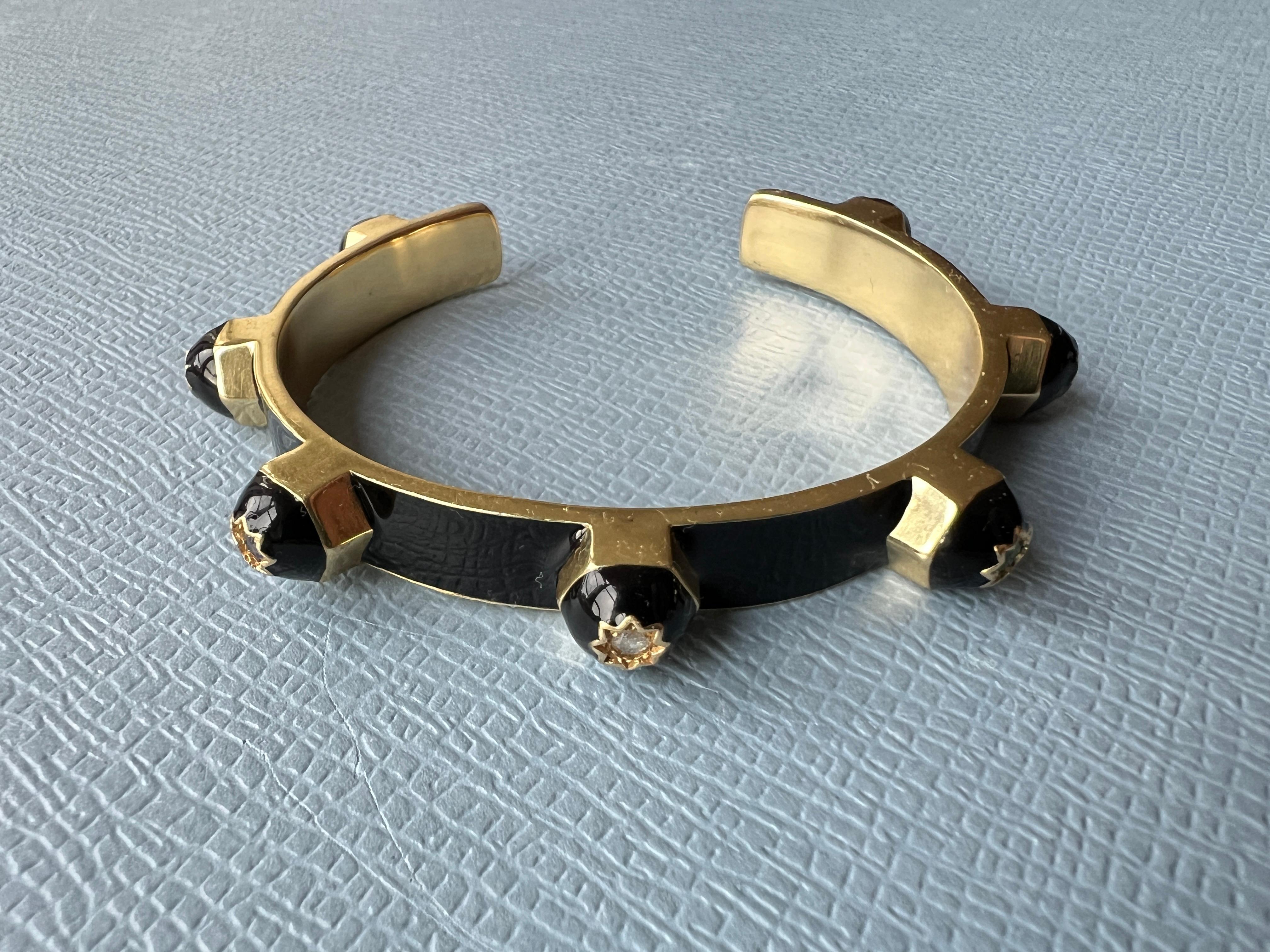 Esmalte negro Chakra Pulsera brazalete Rubí Esmeralda Zafiro Diamante Placa de oro Victoriano en venta