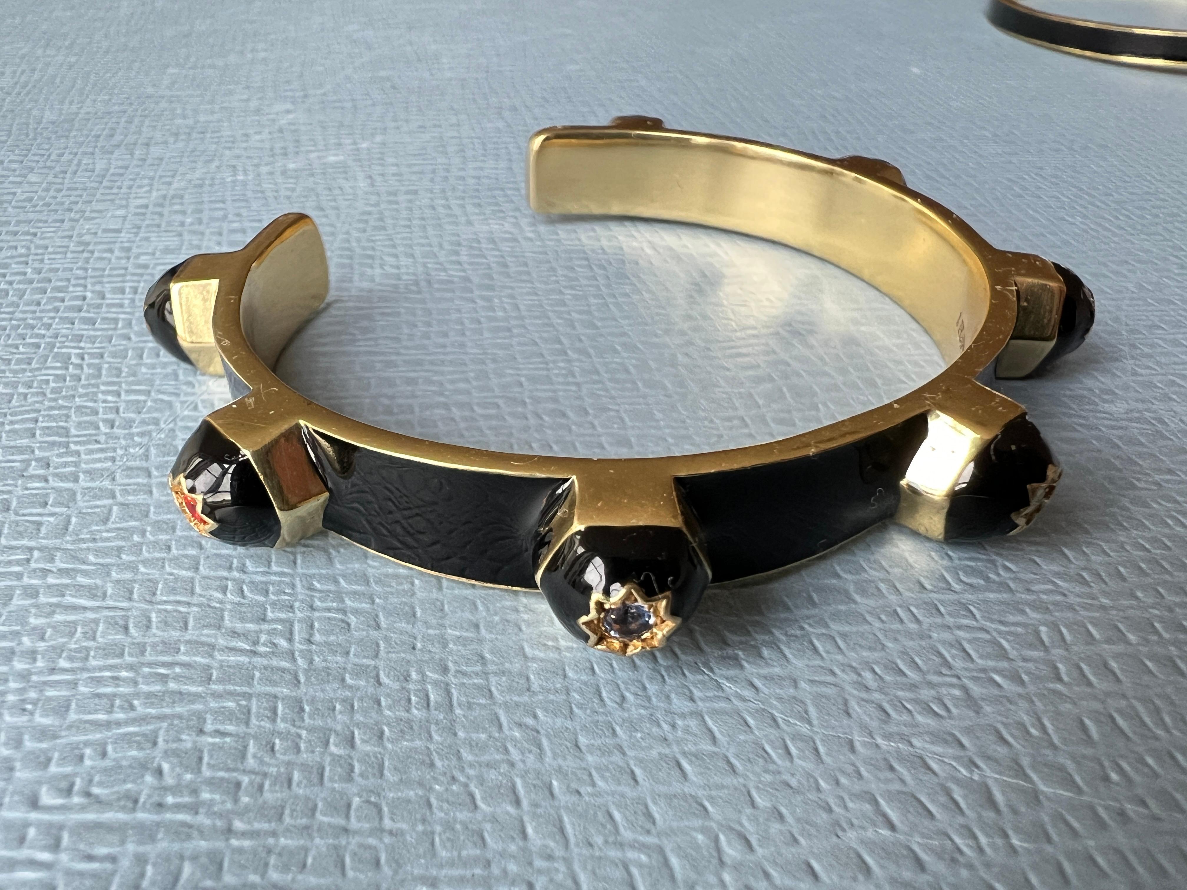 Esmalte negro Chakra Pulsera brazalete Rubí Esmeralda Zafiro Diamante Placa de oro Corte brillante en venta