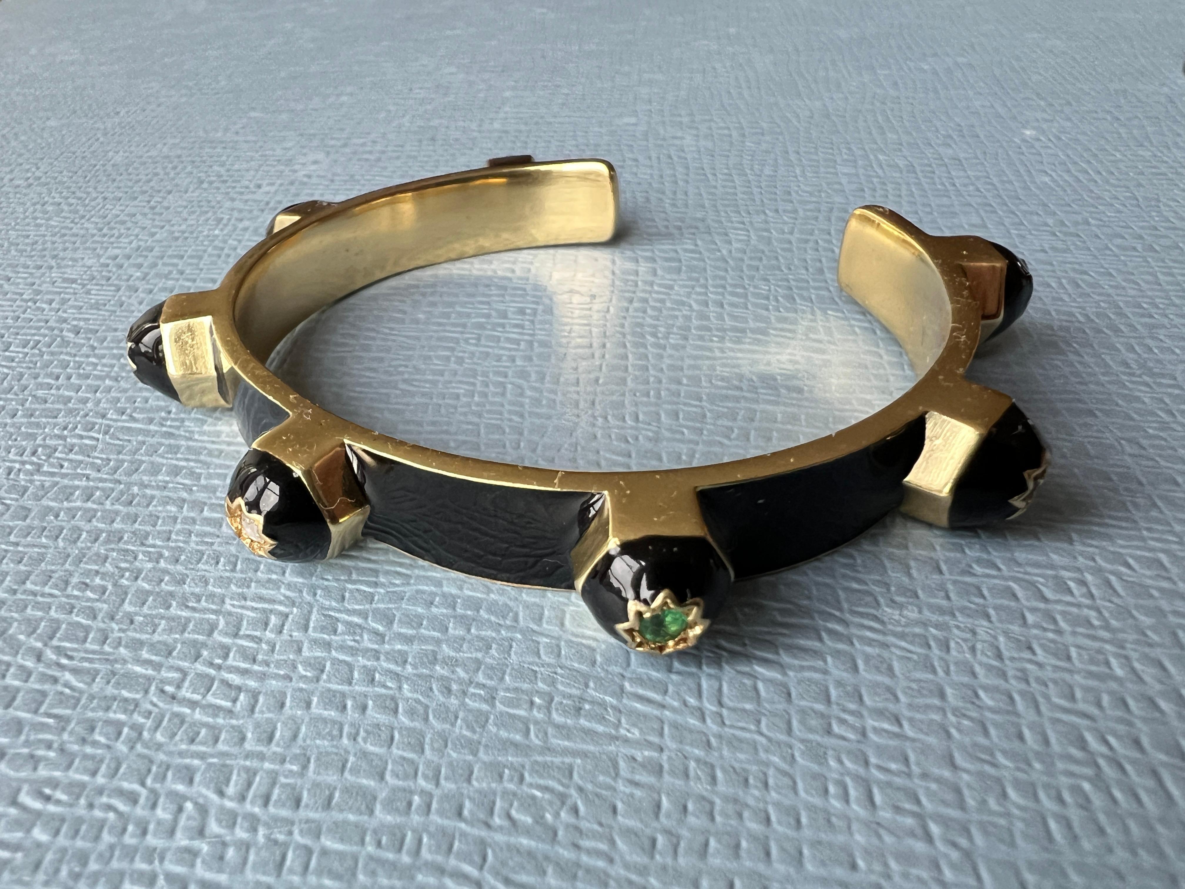Esmalte negro Chakra Pulsera brazalete Rubí Esmeralda Zafiro Diamante Placa de oro en venta 2