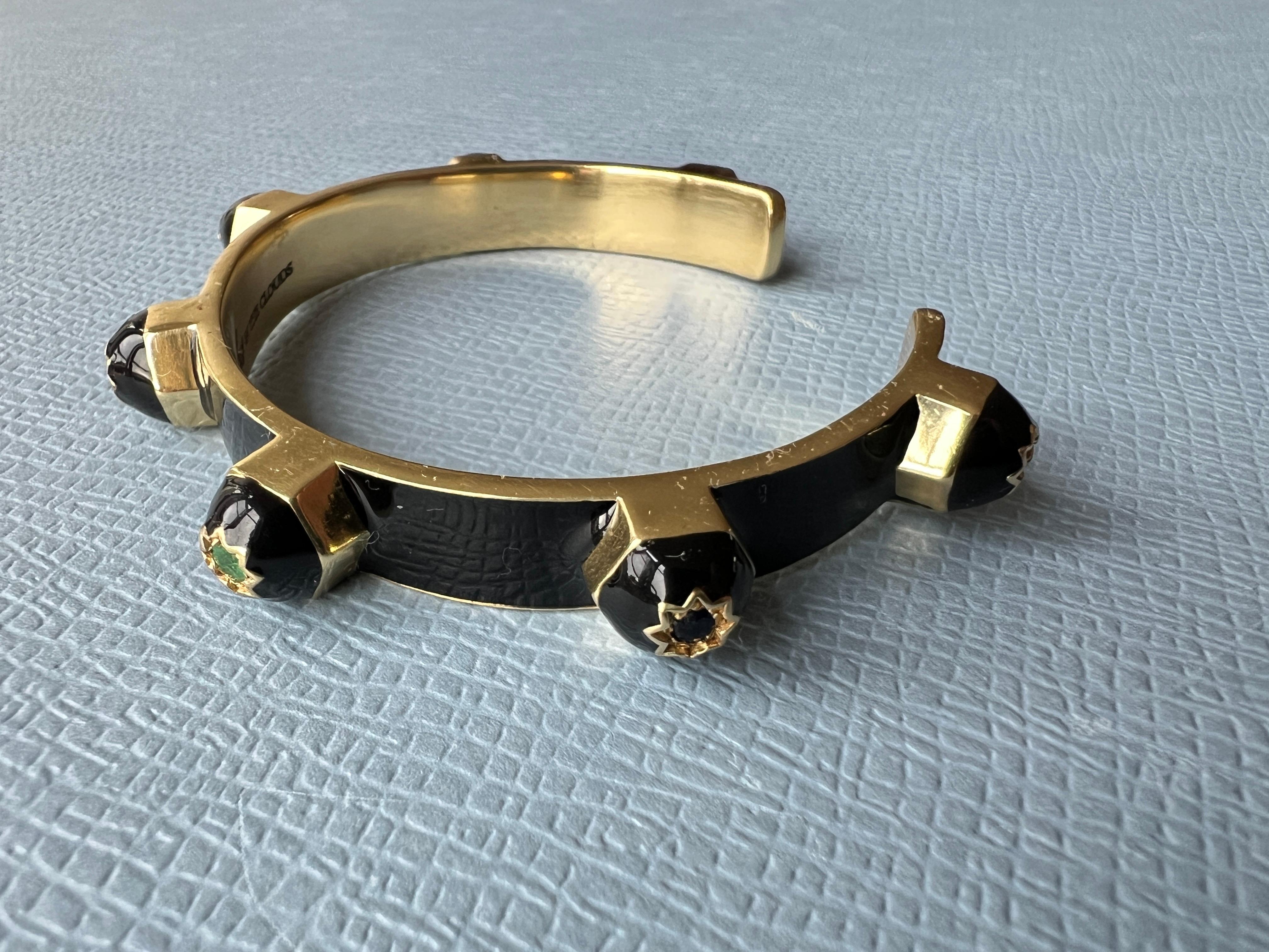 Esmalte negro Chakra Pulsera brazalete Rubí Esmeralda Zafiro Diamante Placa de oro en venta 3