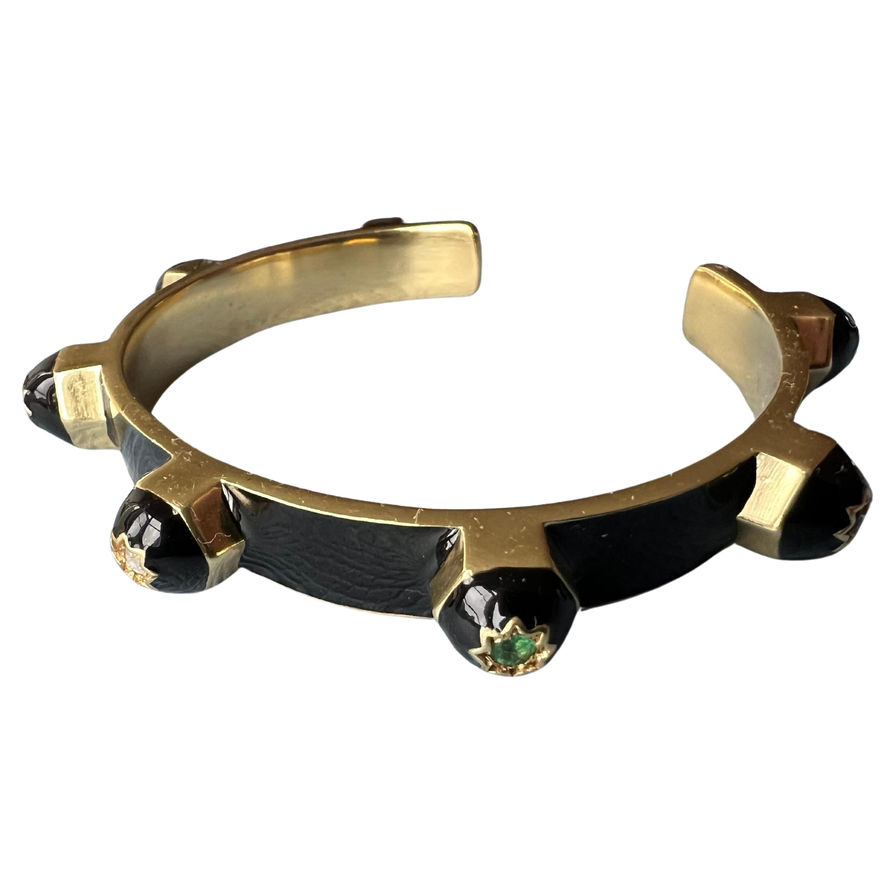 Esmalte negro Chakra Pulsera brazalete Rubí Esmeralda Zafiro Diamante Placa de oro en venta