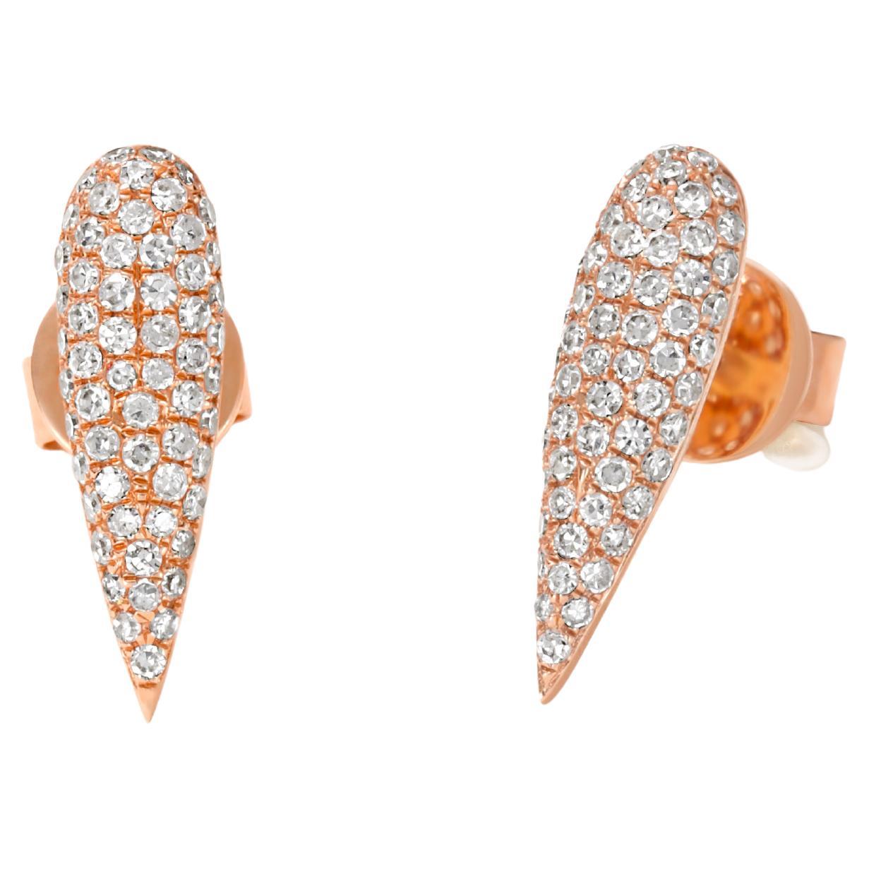 Clous d'oreilles Luxle en or rose 14 carats avec diamants ronds pavés Pour femmes en vente