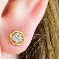 Pendientes de Diamantes, Oro de 14 Kilates, Pendientes de Diamantes Pavé Octogonal, Dia