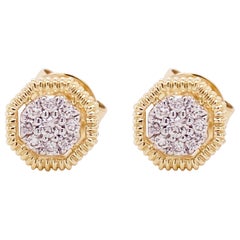 Stud Diamond Earrings, 14 Karat Gold, Octagonal Pavé Diamond Stud Earrings, Dia