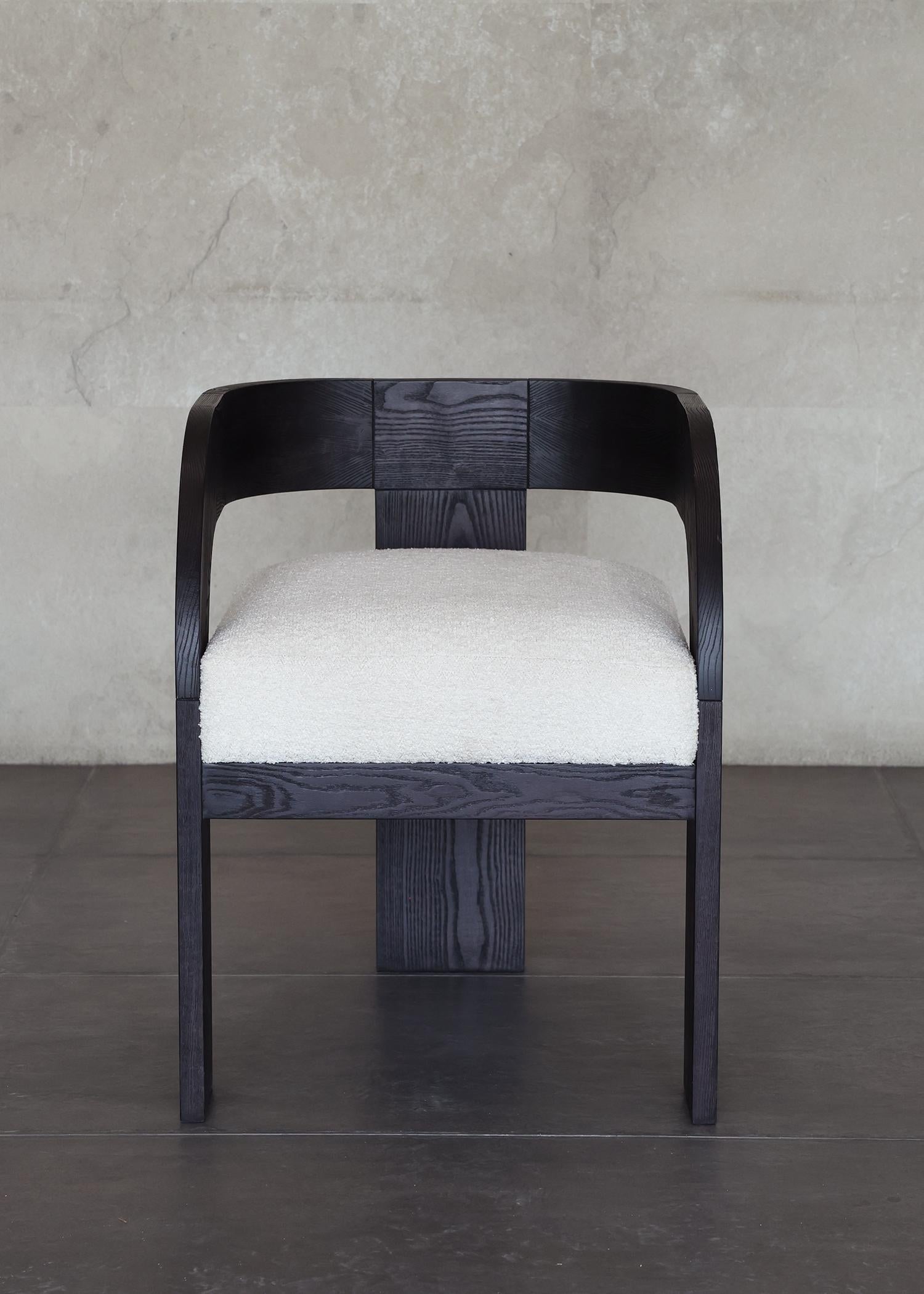Indian STUD DINING ROOM CHAIR - Black Oak and Cream Boucle by SHO Modern For Sale