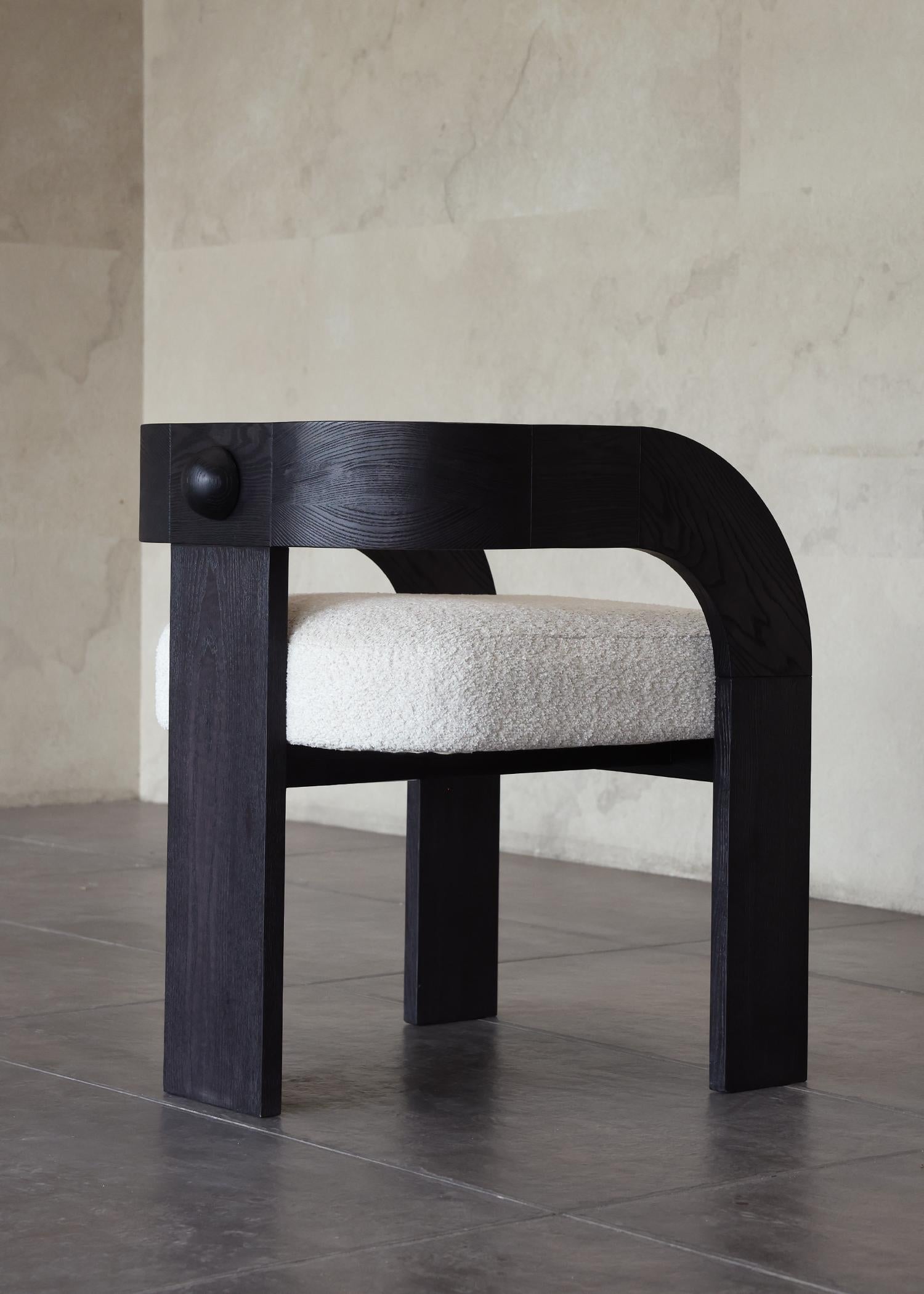Contemporary STUD DINING ROOM CHAIR - Black Oak and Cream Boucle by SHO Modern For Sale