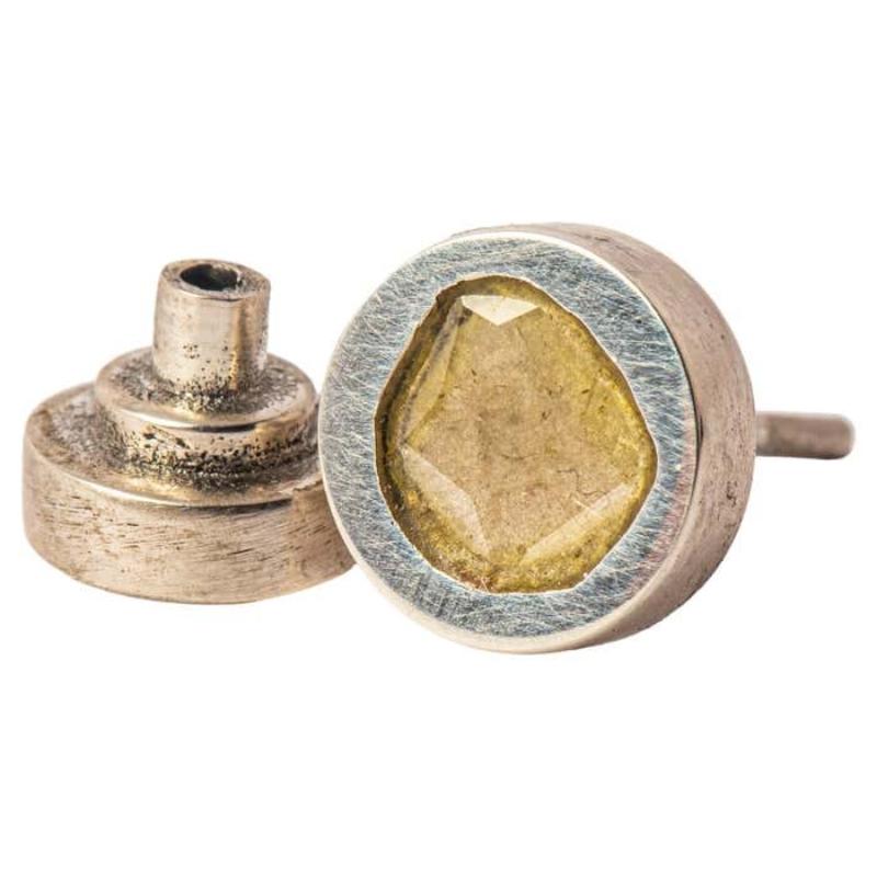 Stud Earring (0.2 CT, Yellow Diamond Slab, PA+YDIA) For Sale