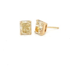 Stud Earrings 4.10 tcw GIA Certified Fancy Yellow Diamond