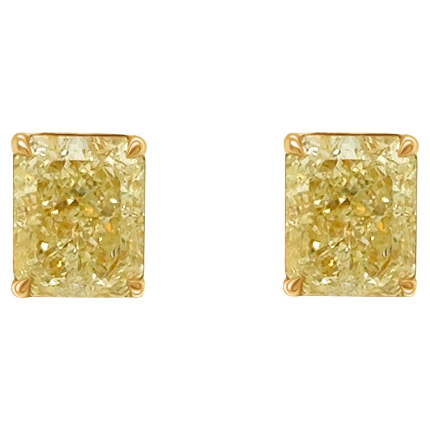 Stud Earrings 4.10 tcw GIA Certified Fancy Yellow Diamond