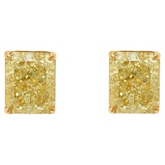 Stud Earrings 4.10 tcw GIA Certified Fancy Yellow Diamond