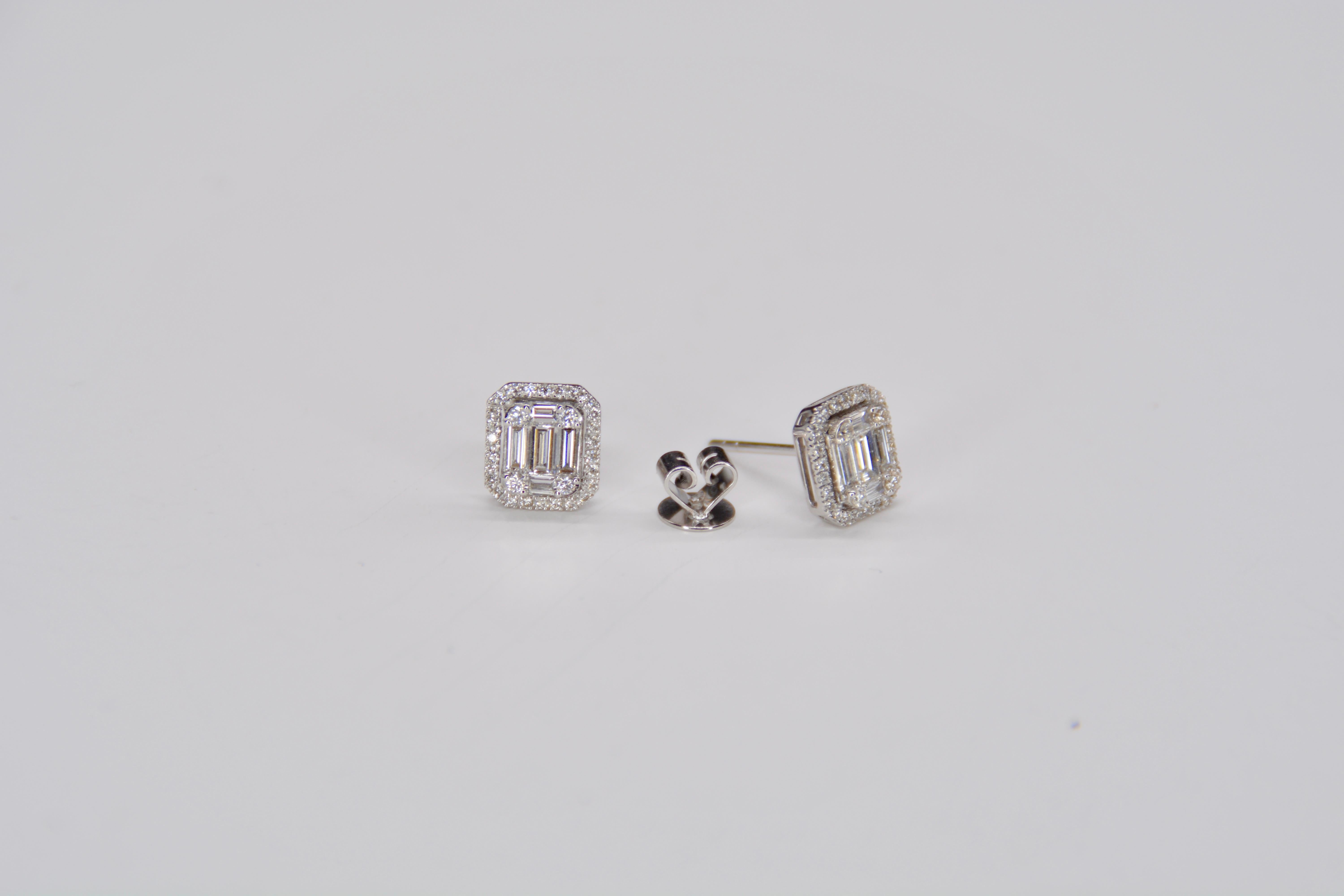 Stud Earrings Diamond Emerald Cut In New Condition For Sale In Vannes, FR