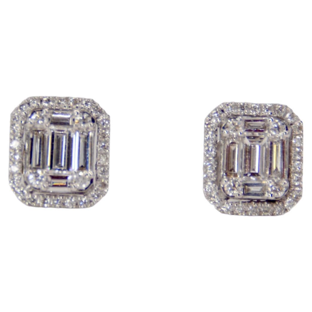 Stud Earrings Diamond Emerald Cut For Sale