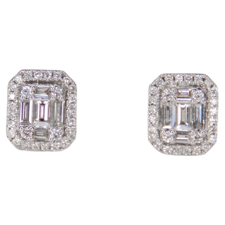 Stud Earrings Diamond Emerald Cut