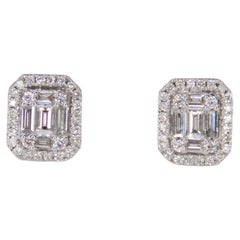 Stud Earrings Diamond Emerald Cut