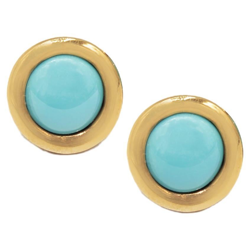 Stud Earrings in 18 Karat Gold and Turquoise For Sale at 1stDibs