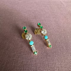 Colorful Stones Stud Earrings in 18 Karat Yellow Gold