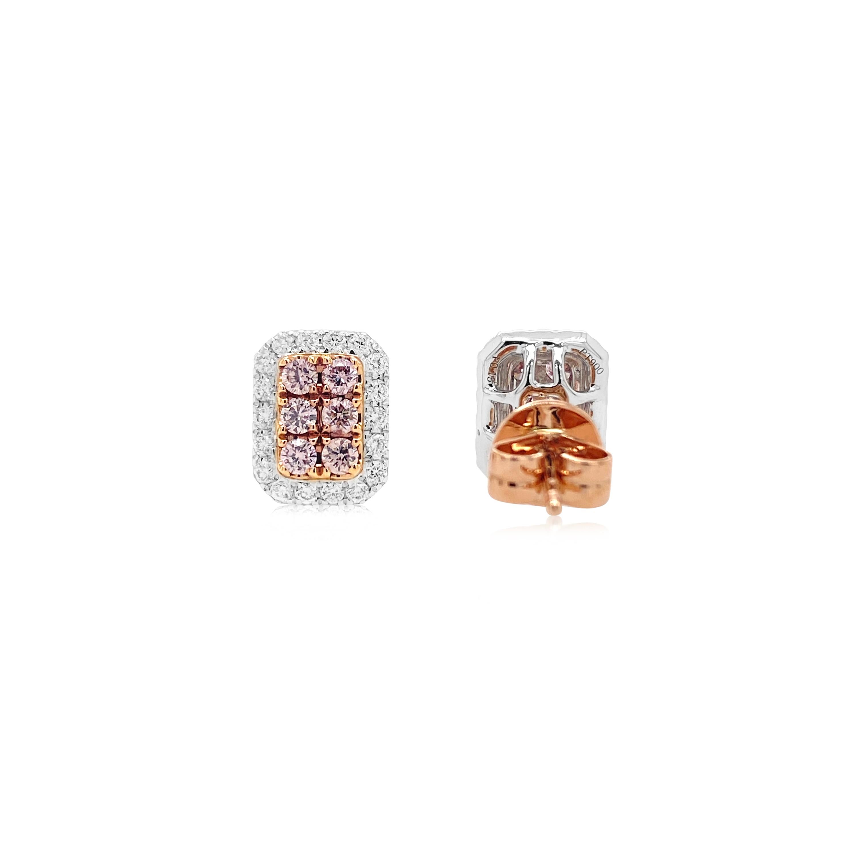 Round Cut Stud Earrings with Argyle Pink Diamonds For Sale