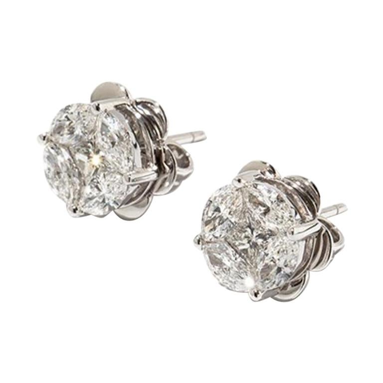 Stud Earrings with Diamonds, 750 White Gold