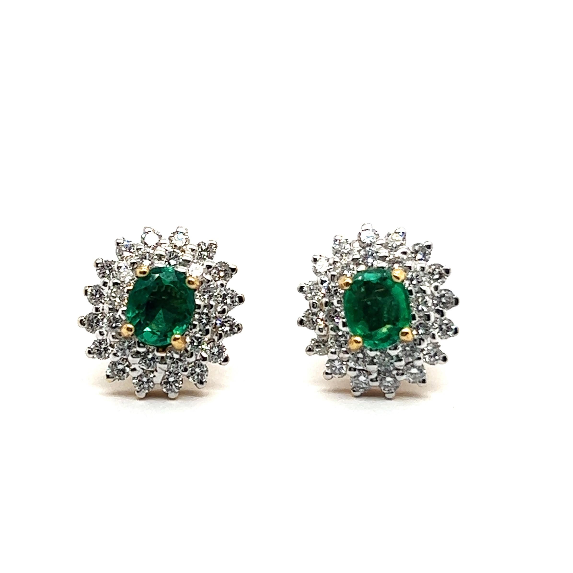 Stud Earrings with Emeralds & Diamonds in 18 Karat Yellow Gold For Sale 4