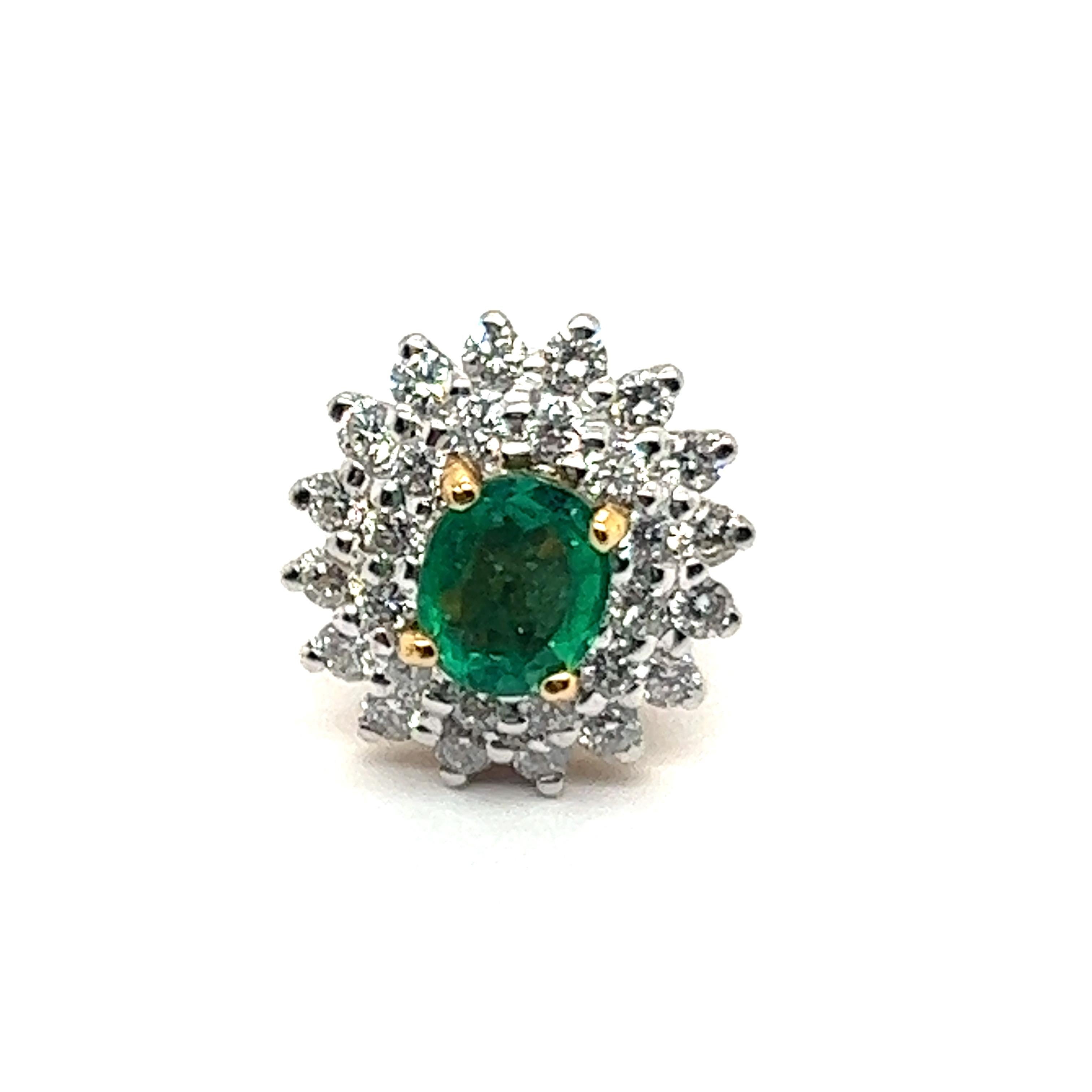 Stud Earrings with Emeralds & Diamonds in 18 Karat Yellow Gold For Sale 1