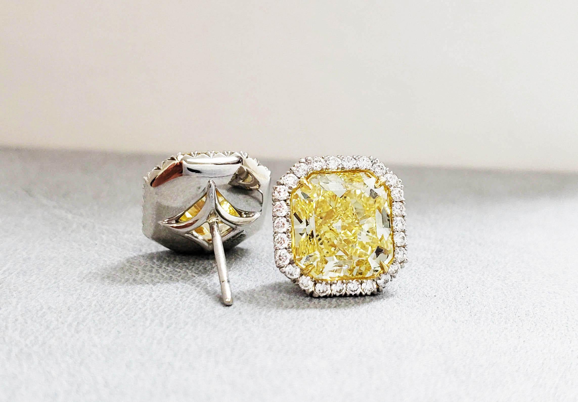 GIA Ausgefallene intensiv gelbe 4+ Karat Diamant-Ohrstecker im Strahlenschliff Scarselli VS2  (Radiantschliff) im Angebot