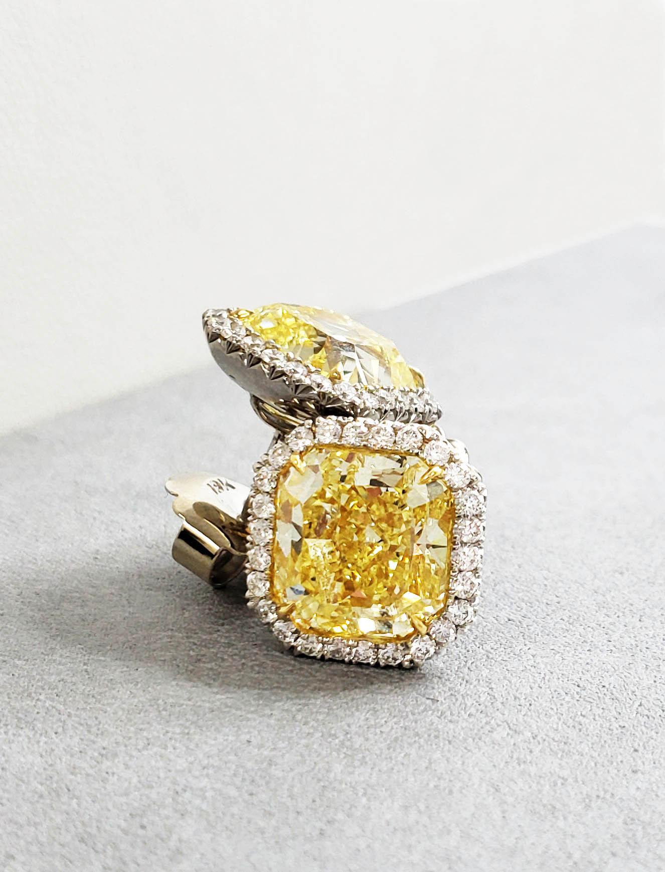 GIA Ausgefallene intensiv gelbe 4+ Karat Diamant-Ohrstecker im Strahlenschliff Scarselli VS2  im Angebot 1