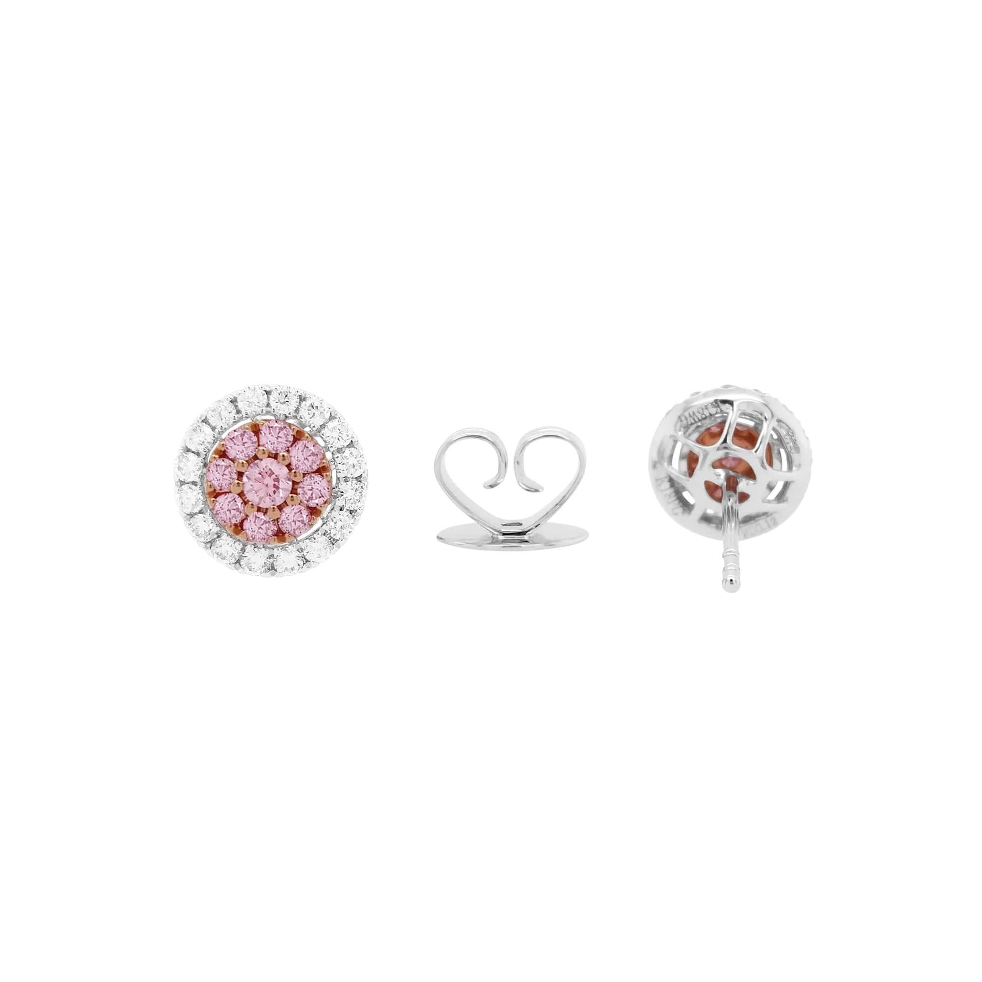 Ohrringe aus 18 Karat Gold und Platin mit runden rosa Diamanten im Brillantschliff und weißen Diamanten (Zeitgenössisch) im Angebot