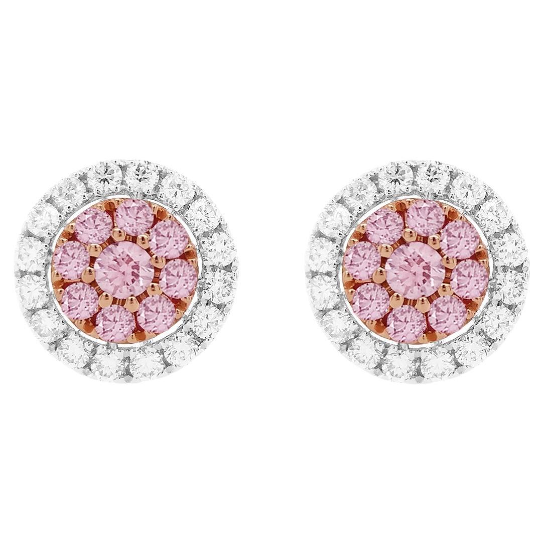 Pendientes de oro de 18 quilates y platino con diamantes rosas redondos talla brillante y diamantes blancos