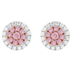 Ohrringe aus 18 Karat Gold und Platin mit runden rosa Diamanten im Brillantschliff und weißen Diamanten