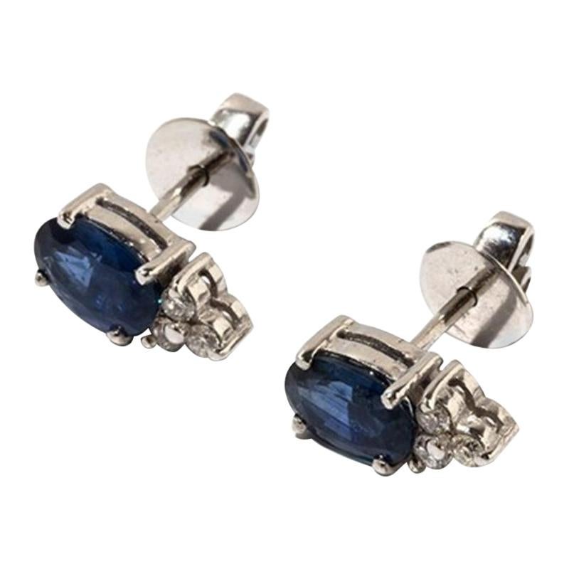 Stud Earrings with Sapphires and Diamonds, 750 White Gold For Sale