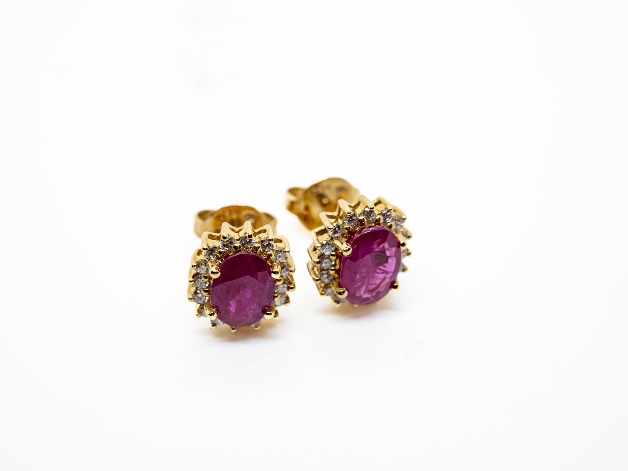 Indulge in the epitome of elegance with our exquisite Stud Ruby Earrings, a harmonious blend of sophistication and allure. Handcrafted with meticulous attention to detail, these captivating earrings are made of 18K yellow gold, adorned with a