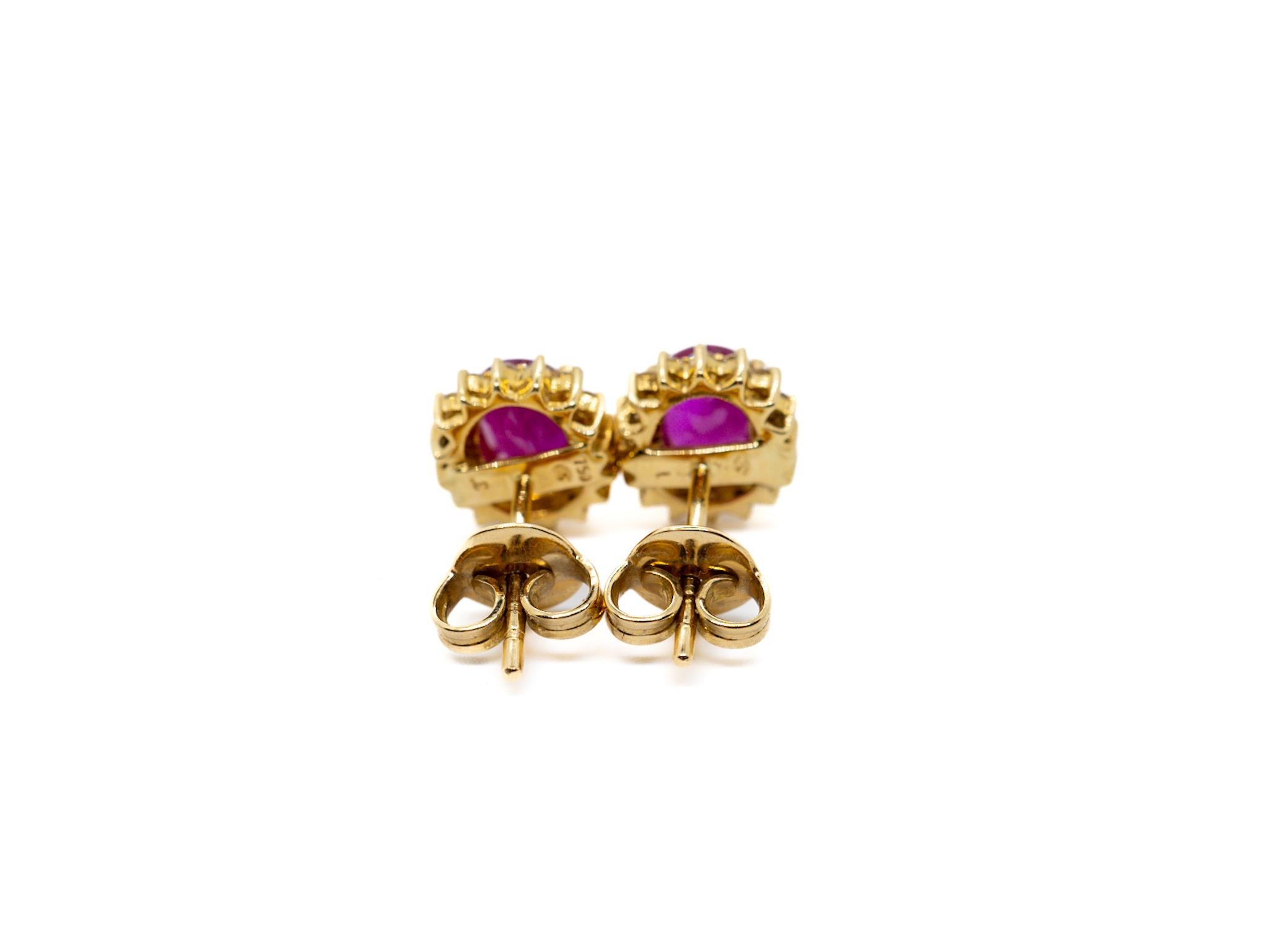 Natural Ruby Diamond Stud Earrings Luxury 18 Karat Yellow  In Excellent Condition For Sale In Geneva, CH