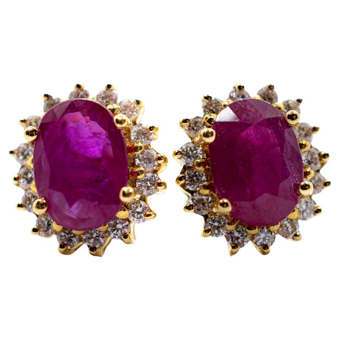 Natural Ruby Diamond Stud Earrings Luxury 18 Karat Yellow  For Sale
