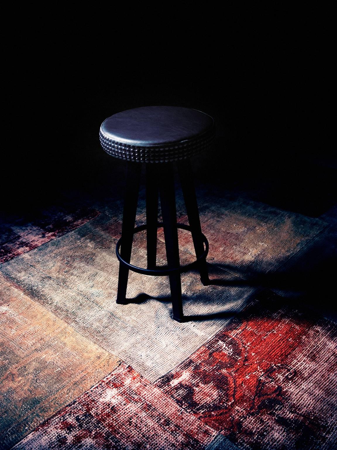 black leather studded bar stool
