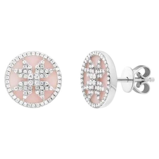 Stud White Gold 14K Earrings Diamond Opal For Her For Sale