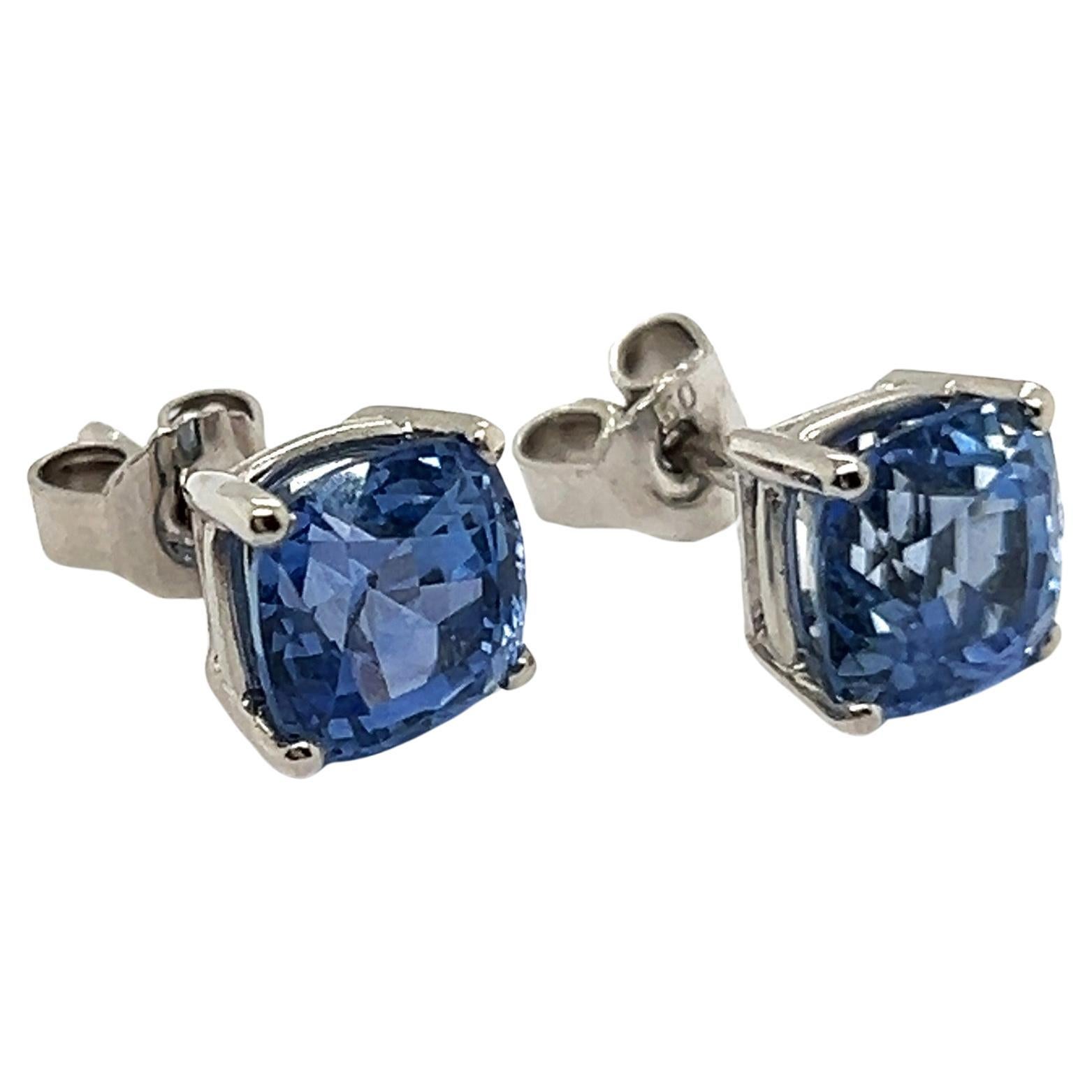 Studd Earrings with unheated Sapphires in 18 Karat White Gold For Sale