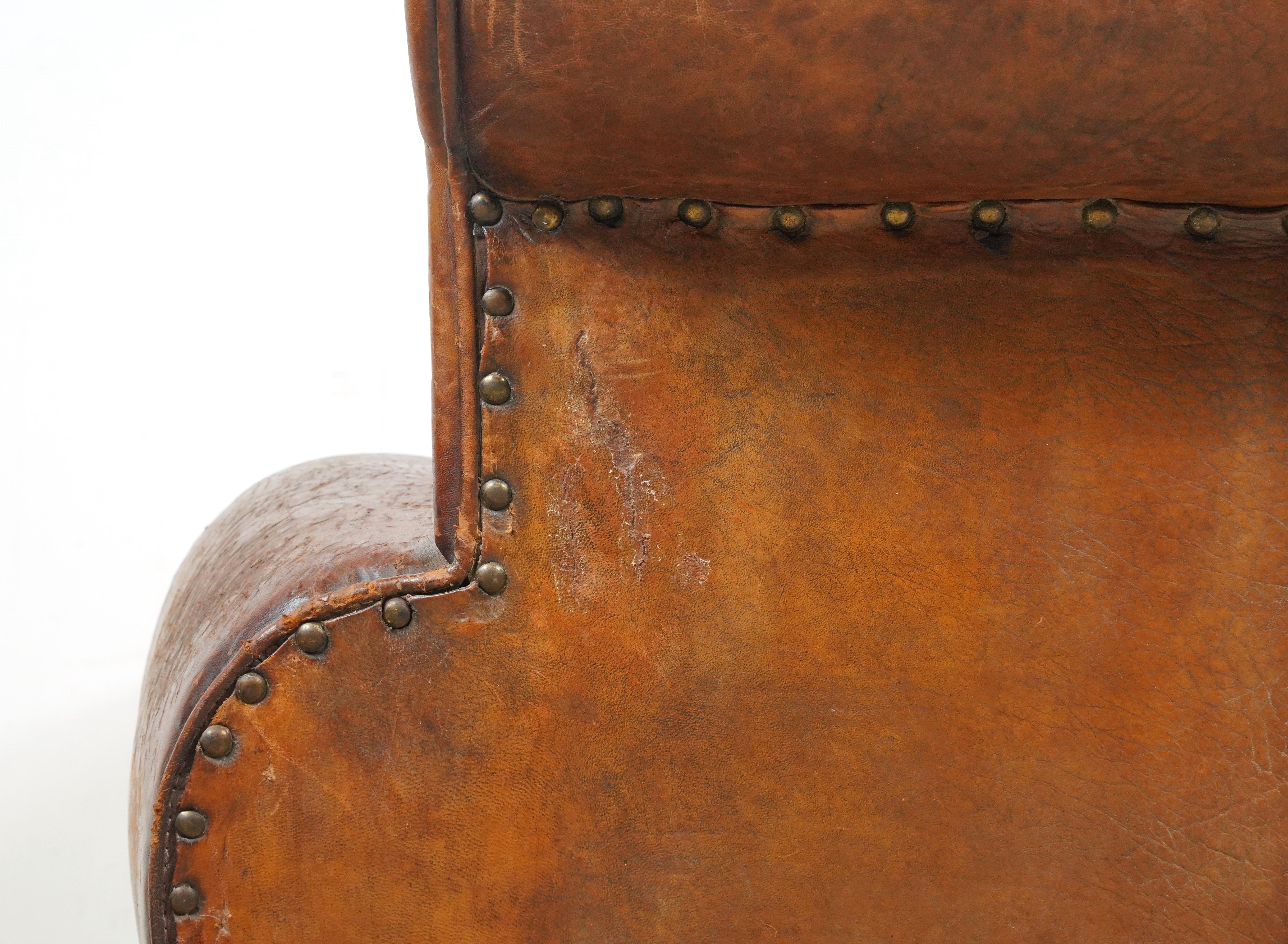 Studded Back Brown Leather European Club Chair For Sale 5