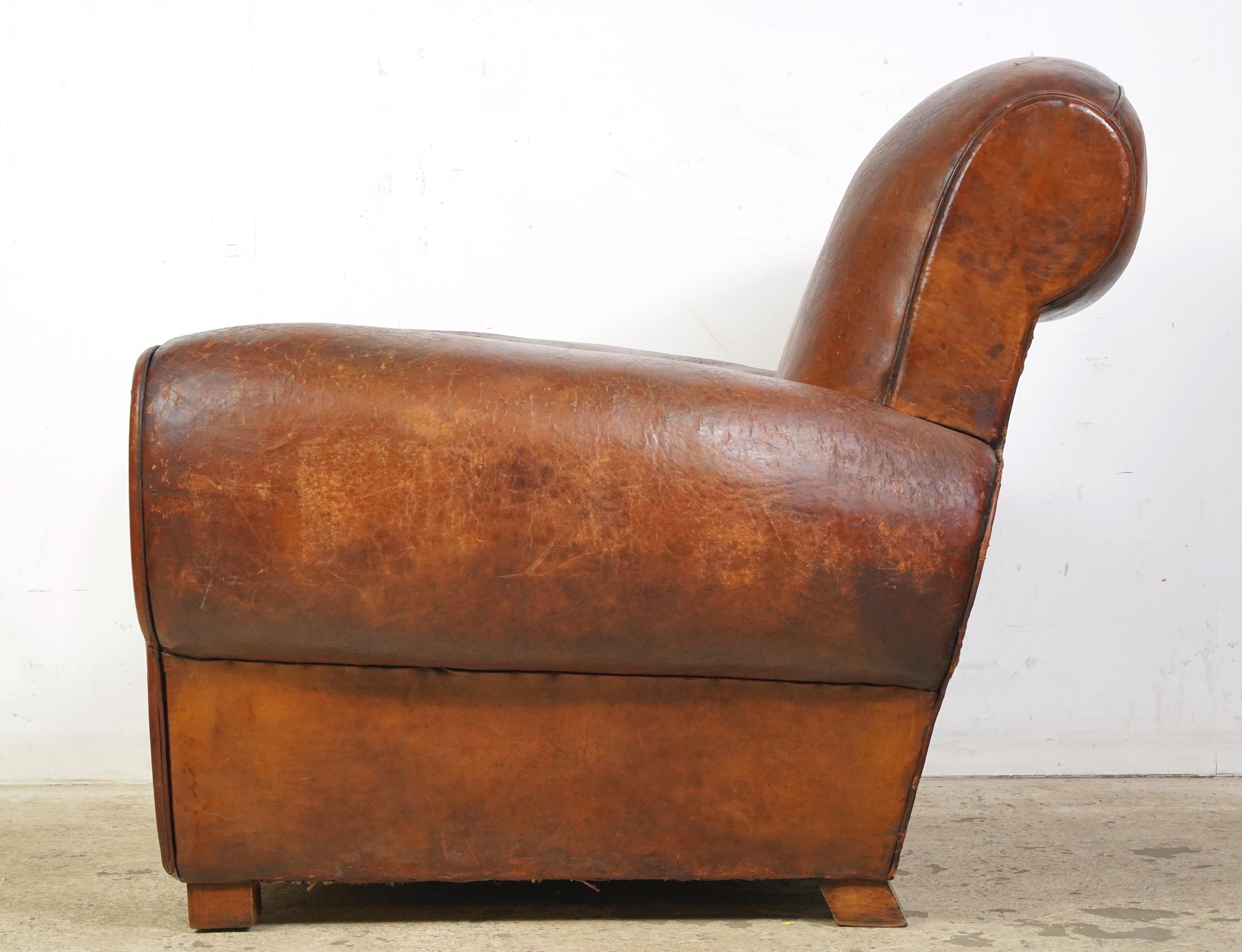 Studded Back Brown Leather European Club Chair For Sale 6