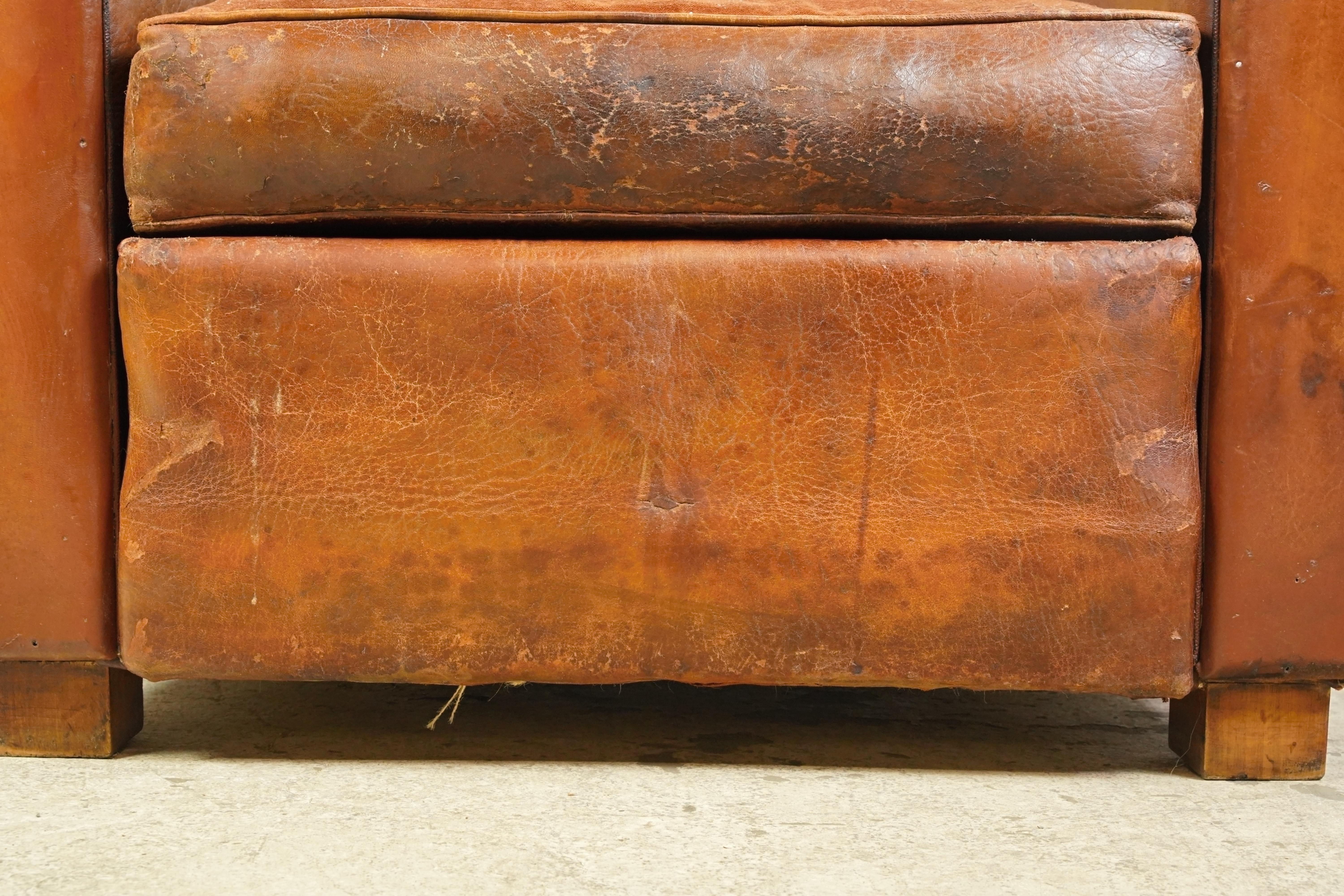 French Studded Back Brown Leather European Club Chair For Sale