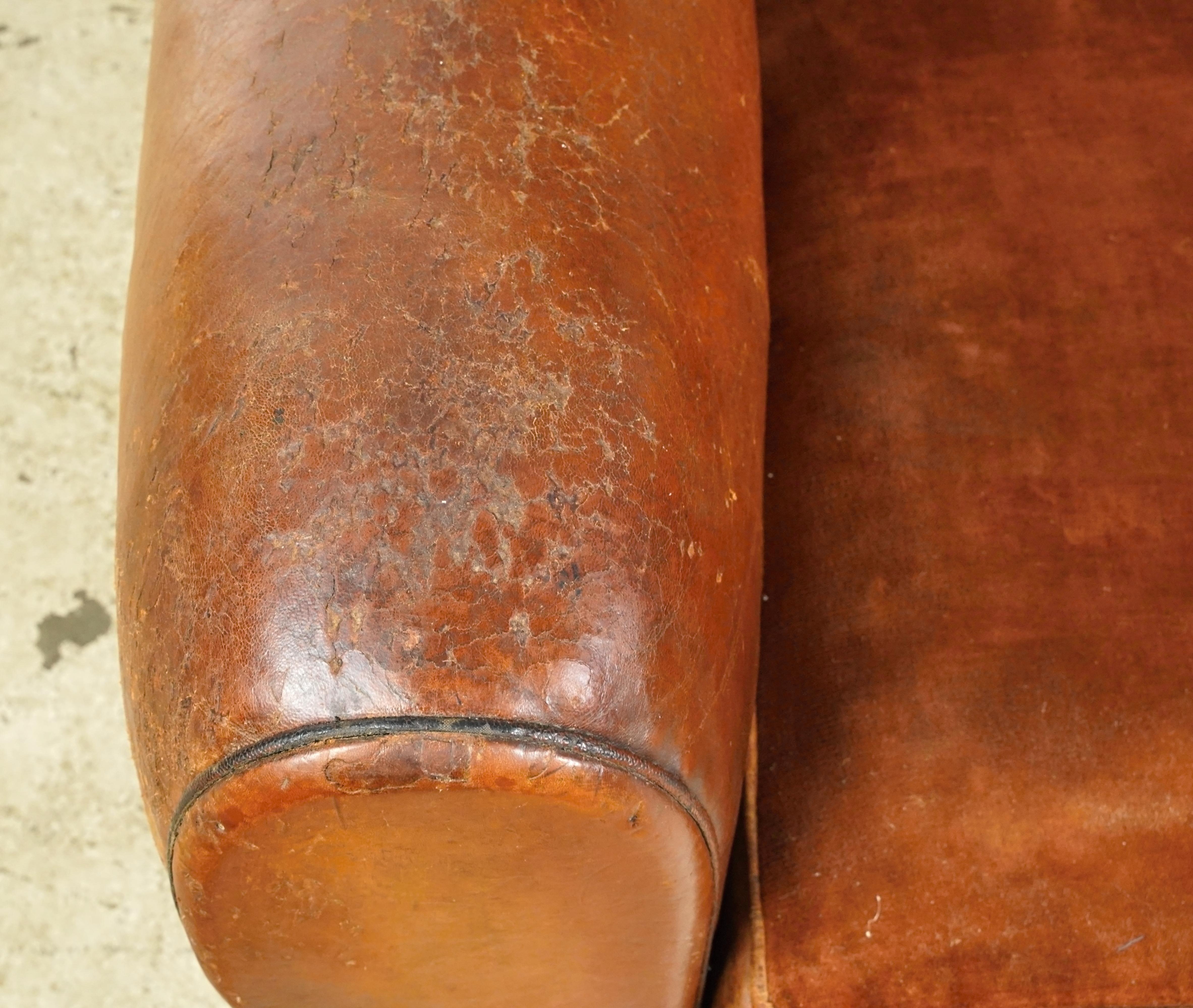 20th Century Studded Back Brown Leather European Club Chair For Sale