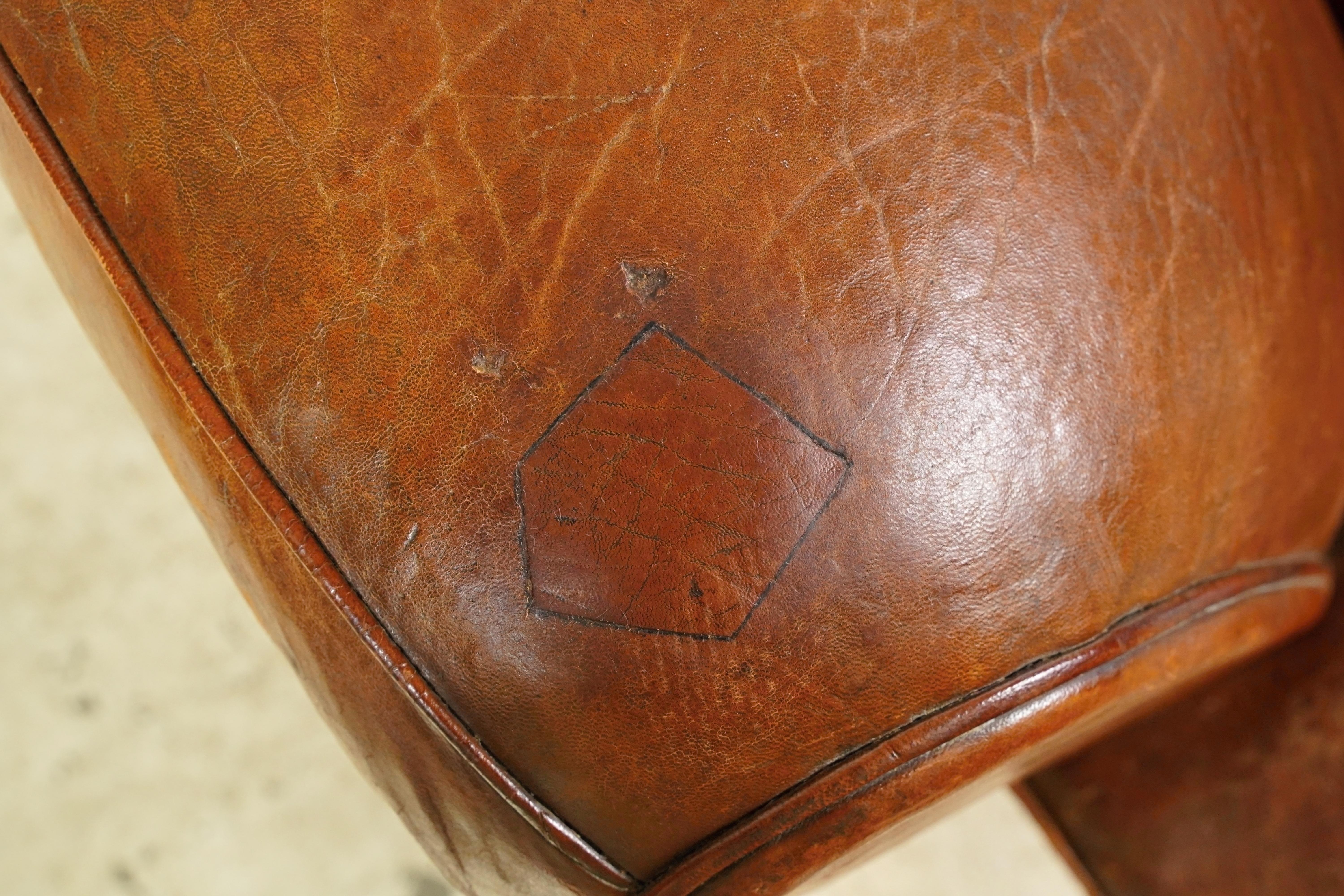 Studded Back Brown Leather European Club Chair For Sale 2
