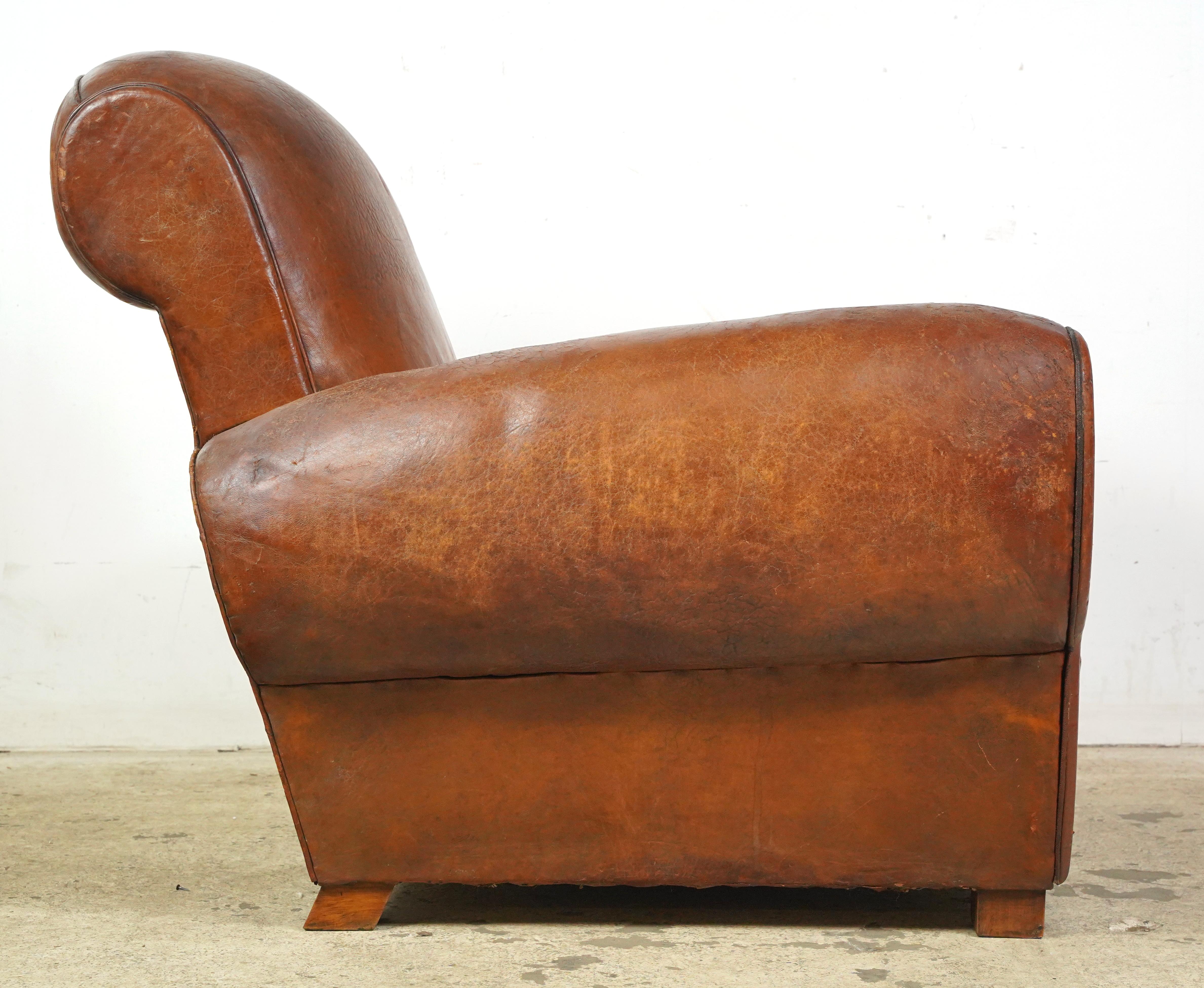 Studded Back Brown Leather European Club Chair For Sale 3