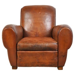 Studded Back Brown Leather European Club Chair