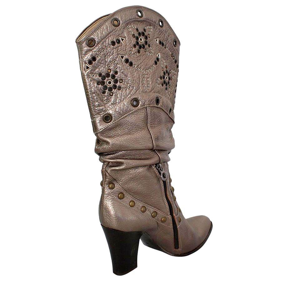 Leder Silberfarbene Bronzefarbene Nieten mit applizierten Absatzhöhe cm 9 (3,54 Zoll)
