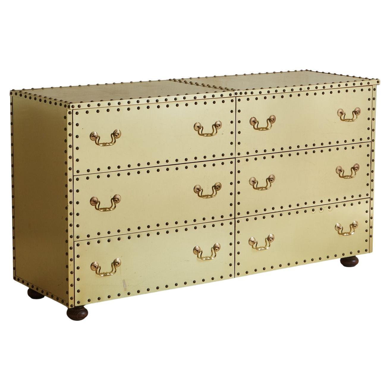 Studded Brass Dresser, 20th Century For Sale