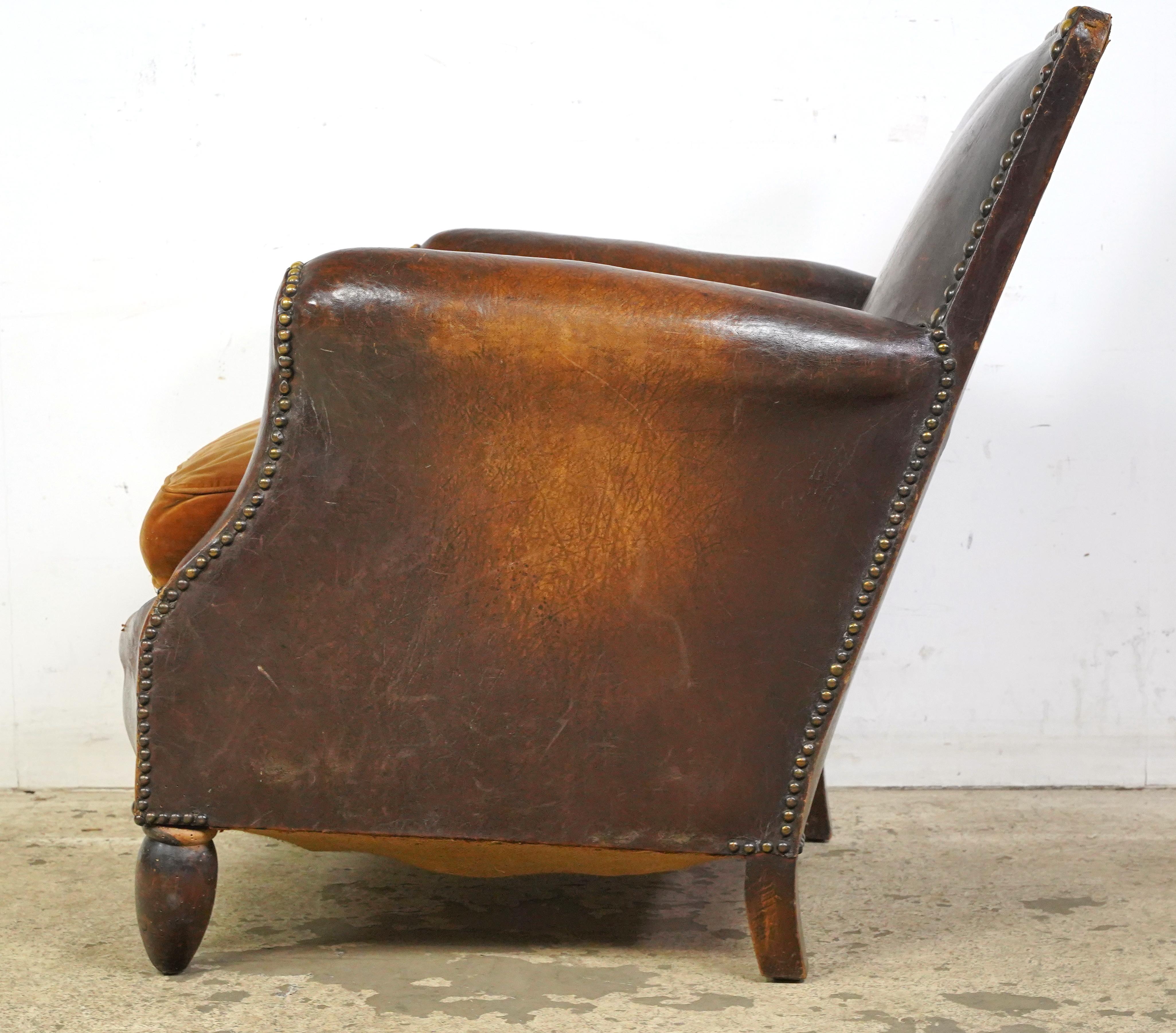 Studded Brown European Leather Club Chair 4
