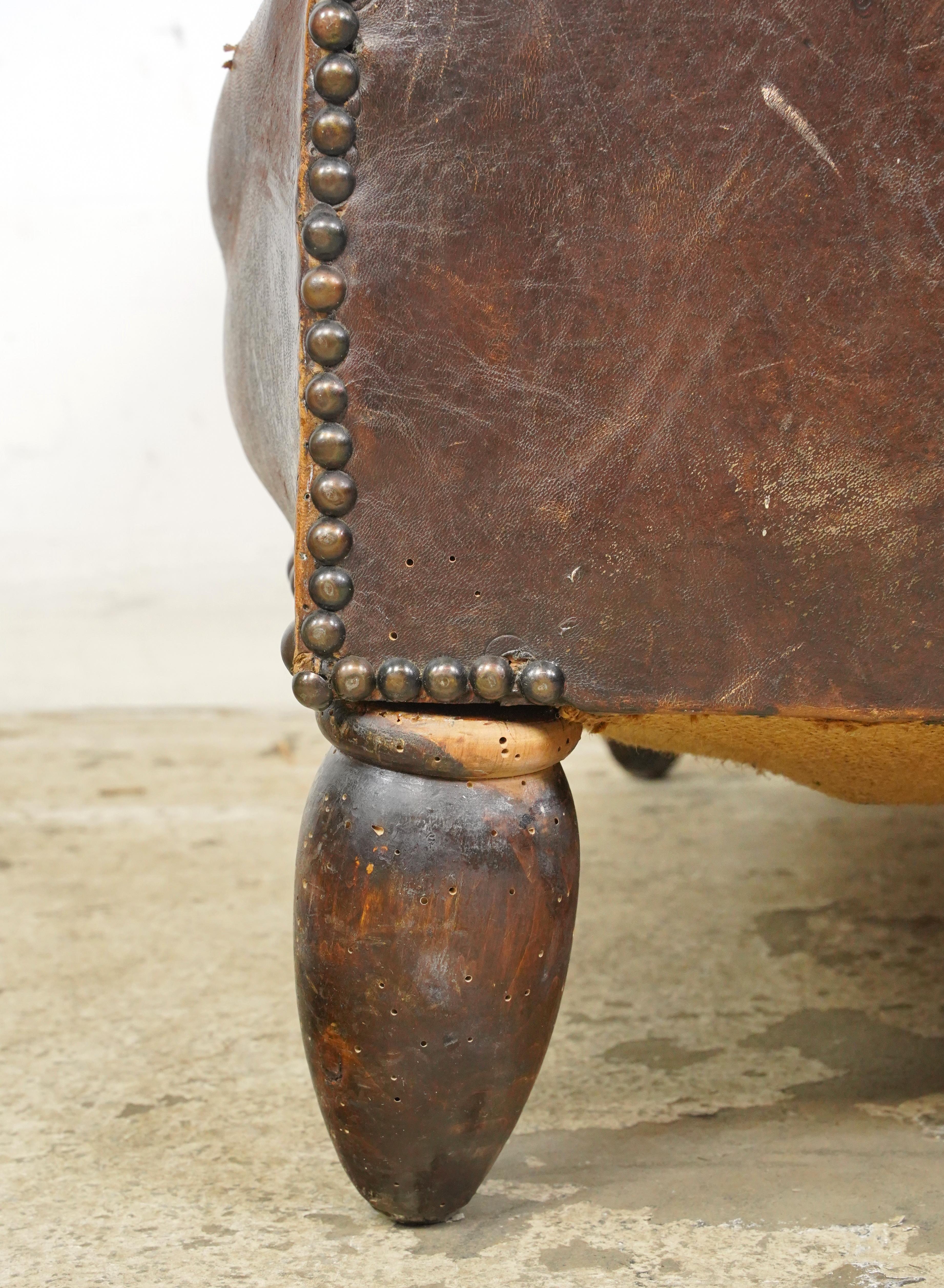 Studded Brown European Leather Club Chair 5