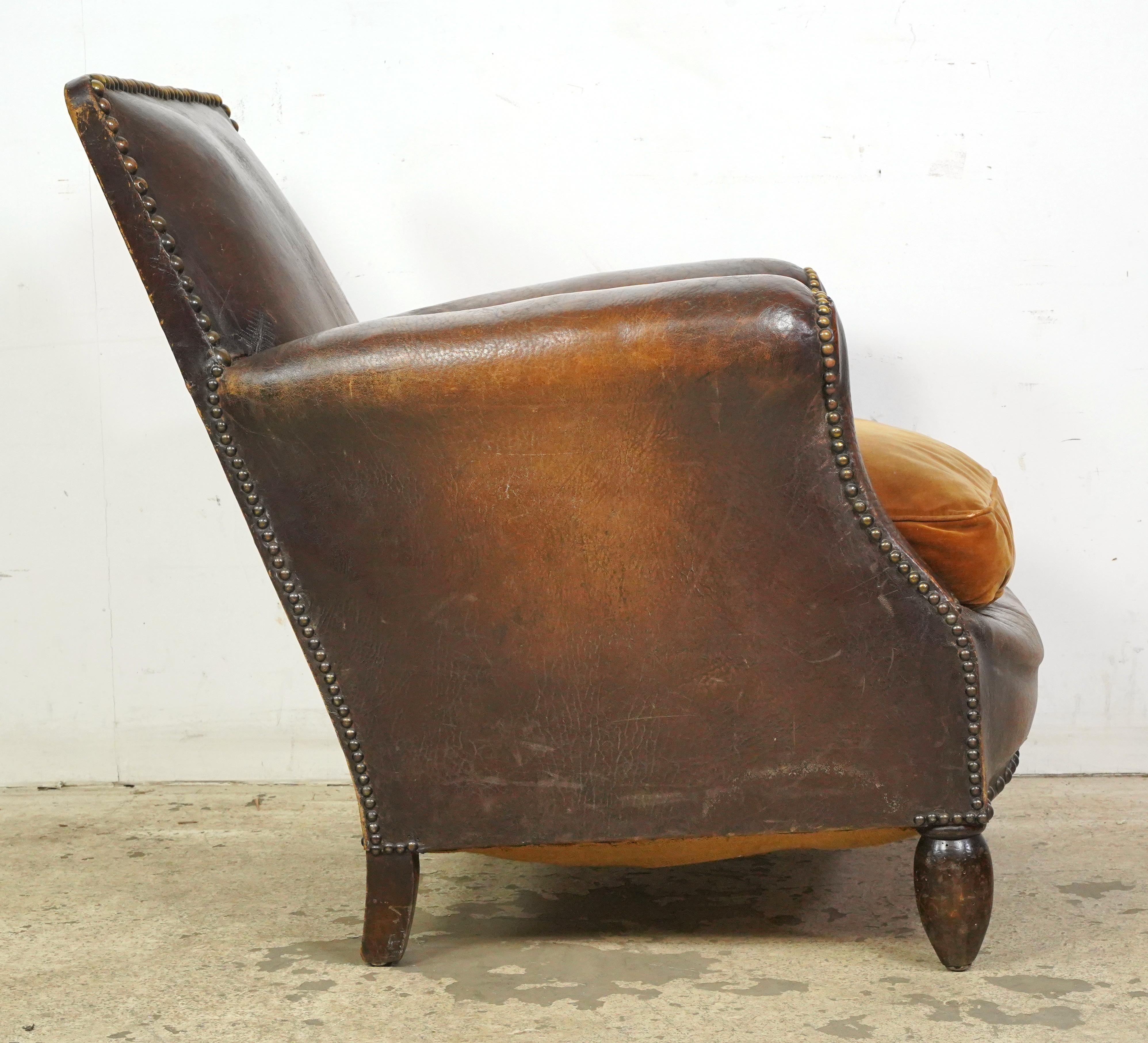 Steel Studded Brown European Leather Club Chair