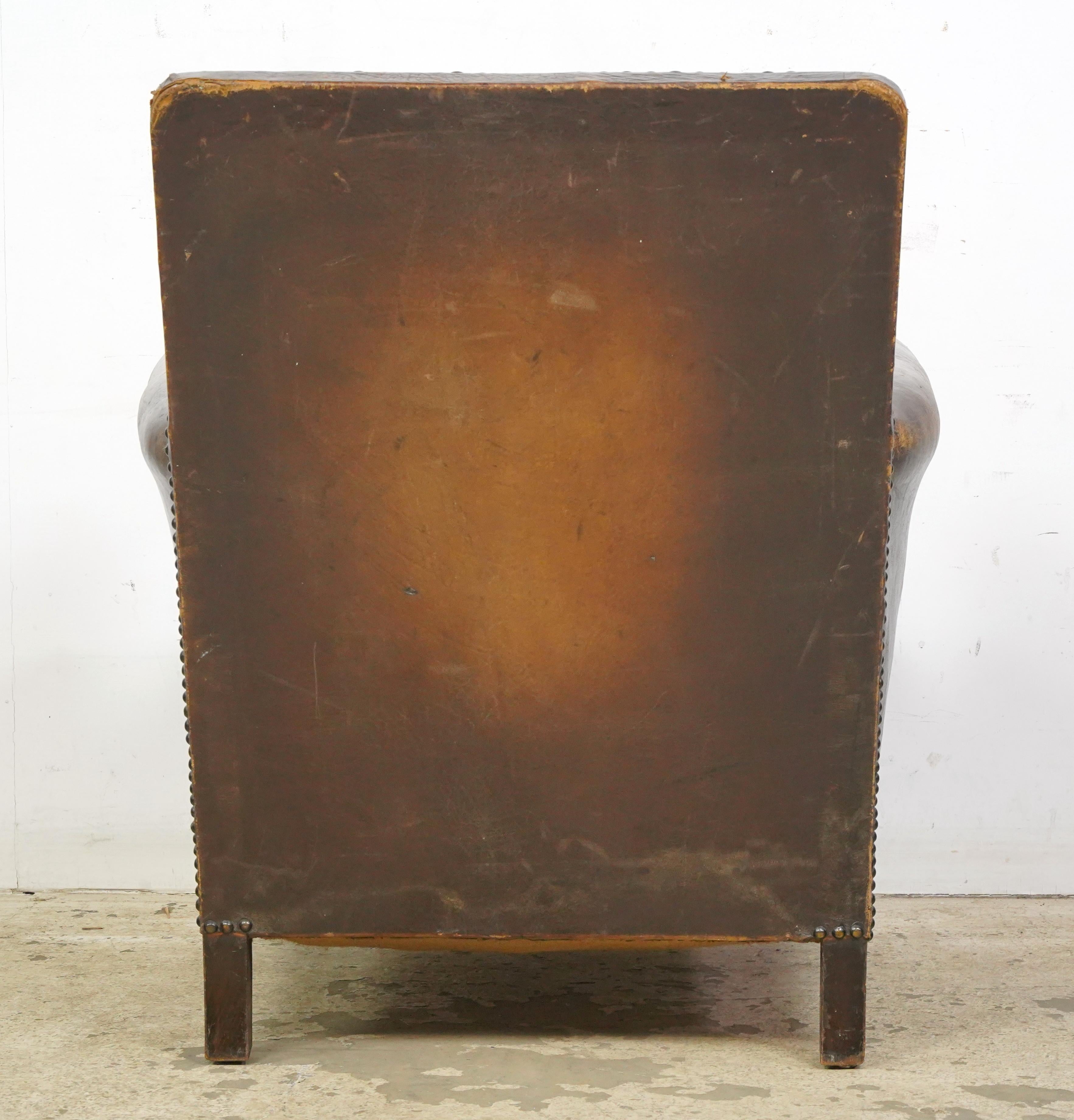 Studded Brown European Leather Club Chair 1